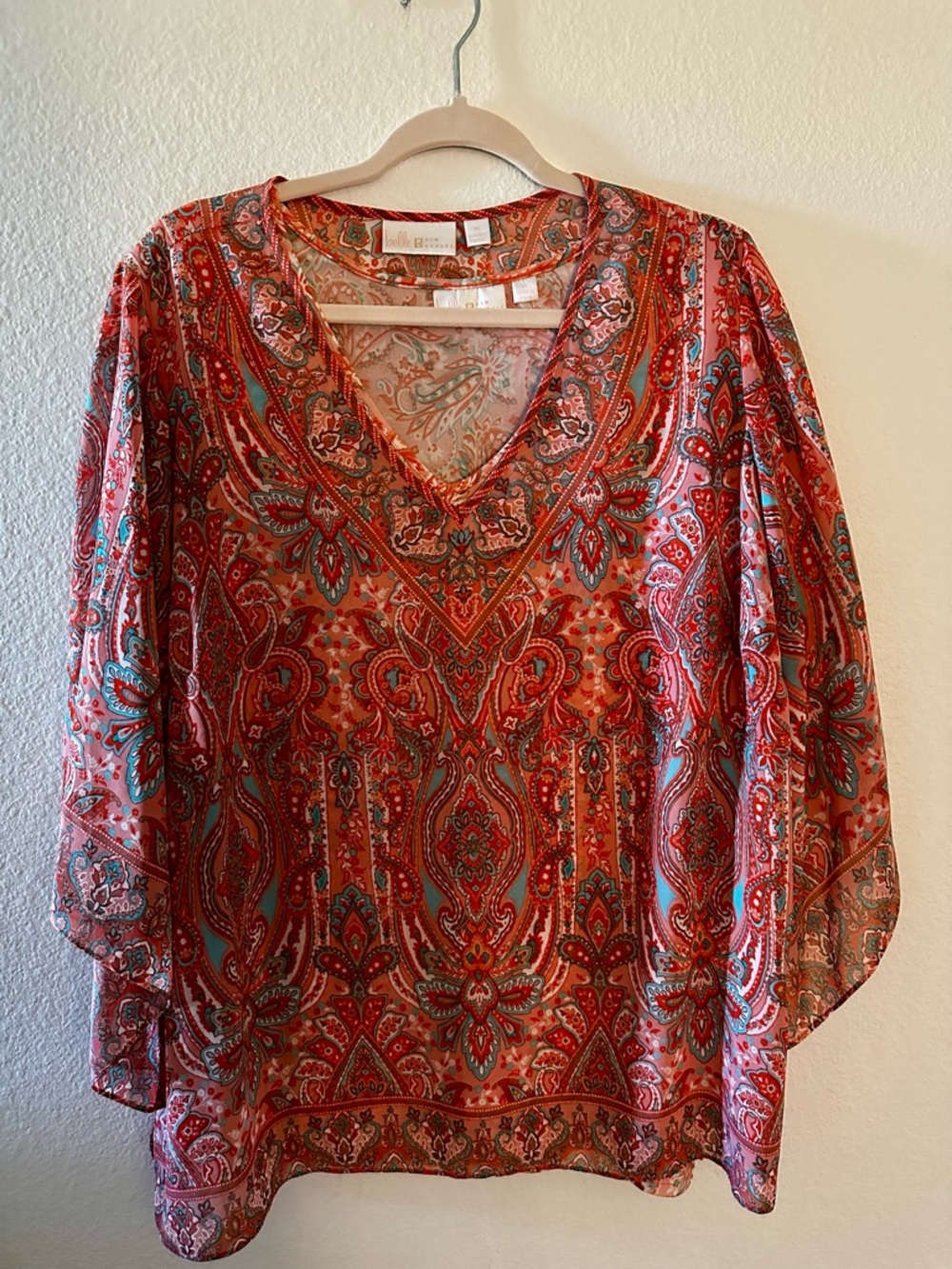Belle by Kim Gravel Coral Paisley 2 piece tunic/tank set